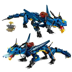 Classic Movie Blue Mecha Dragon Of Thunder Stormbringer Storm Blue Building Blocks With Figure Toys Gifts For Adult Kids Boys