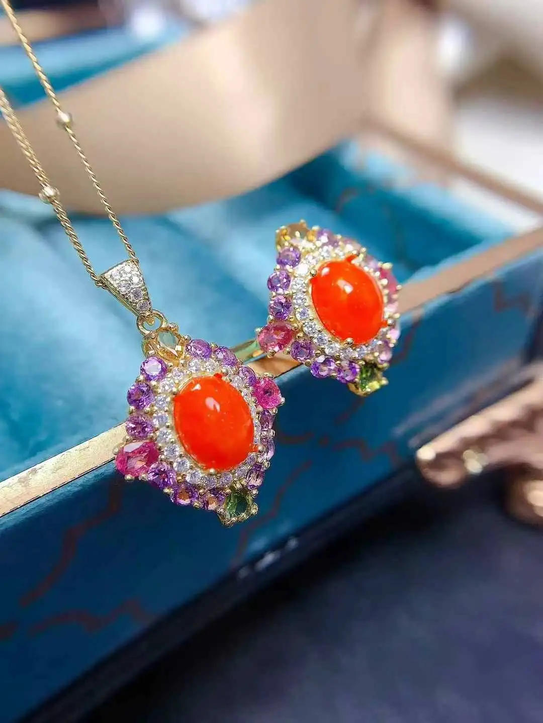 New Coming Fire Opal pyrophane Opa100% Opal jewelry set 100% Natural And Real Fire Opal 925 sterling silver 1pc pendant,1pc ring