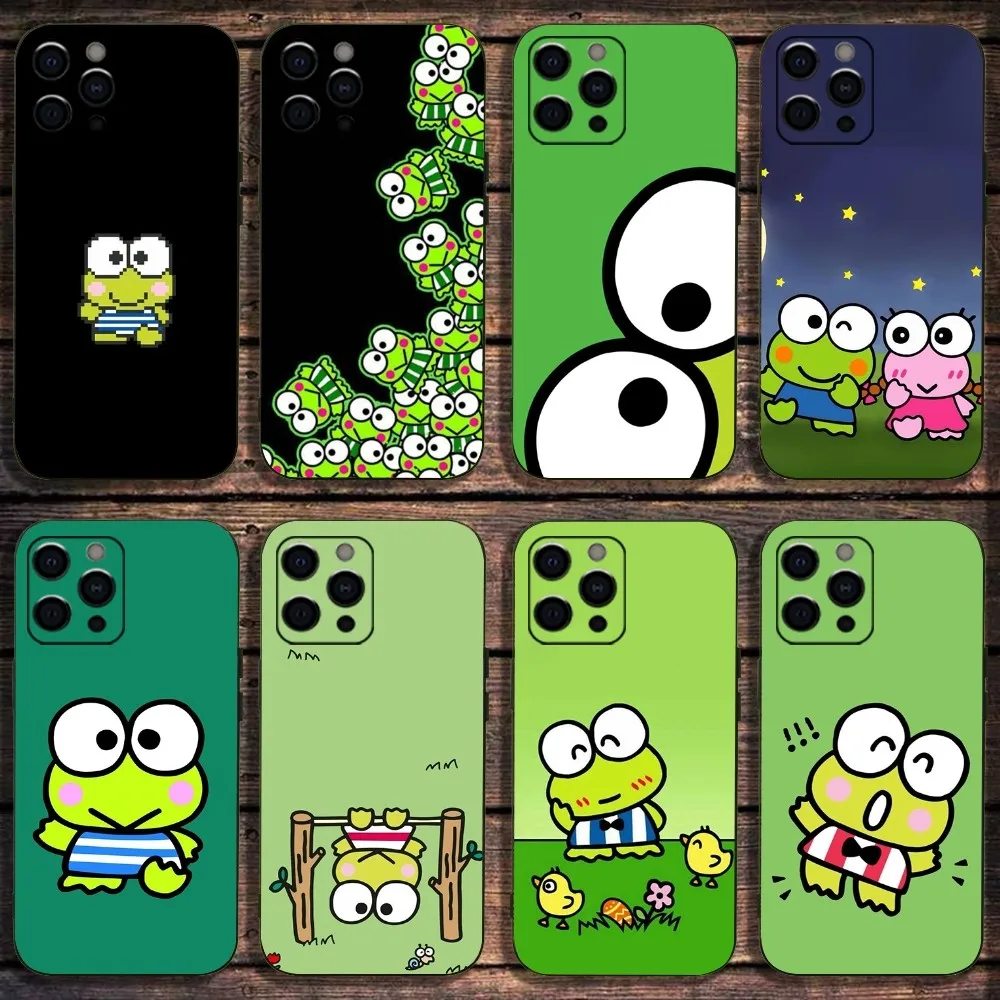 Cute K-Kero K-Keroppi Frog Phone Case For Apple iPhone 15,14,13,12,11,Pro,X,XS,Max,XR,Plus,Mini Soft Black Cover