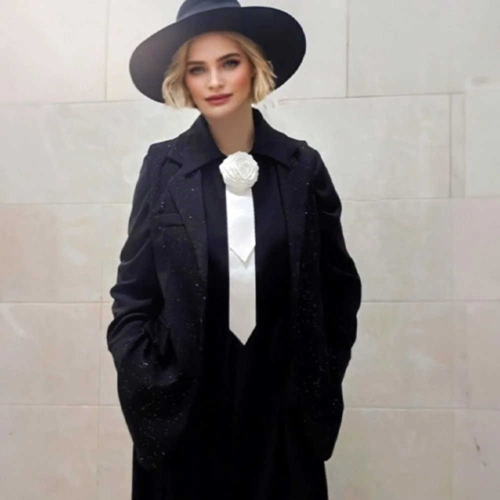 

Fashion Fabric Rose Flower Bowtie Solid Color Collar Cravat Collar Flower British Style Brooch Gentleman's Bow Tie Women