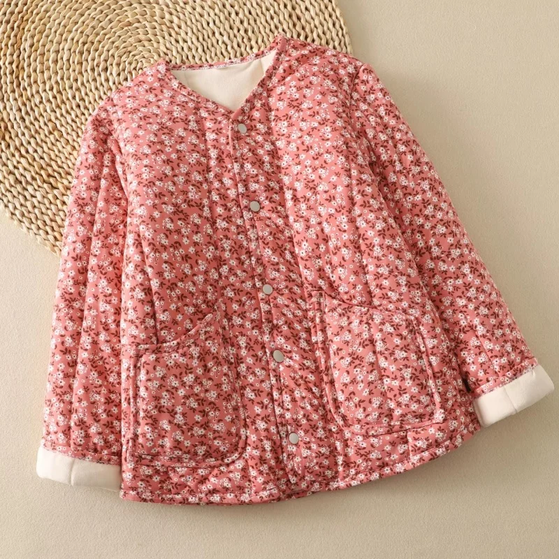 

Women's Autumn Winter Thick Warm Cotton Coat Loose Floral Quilted Jacket Mother Outwear J154