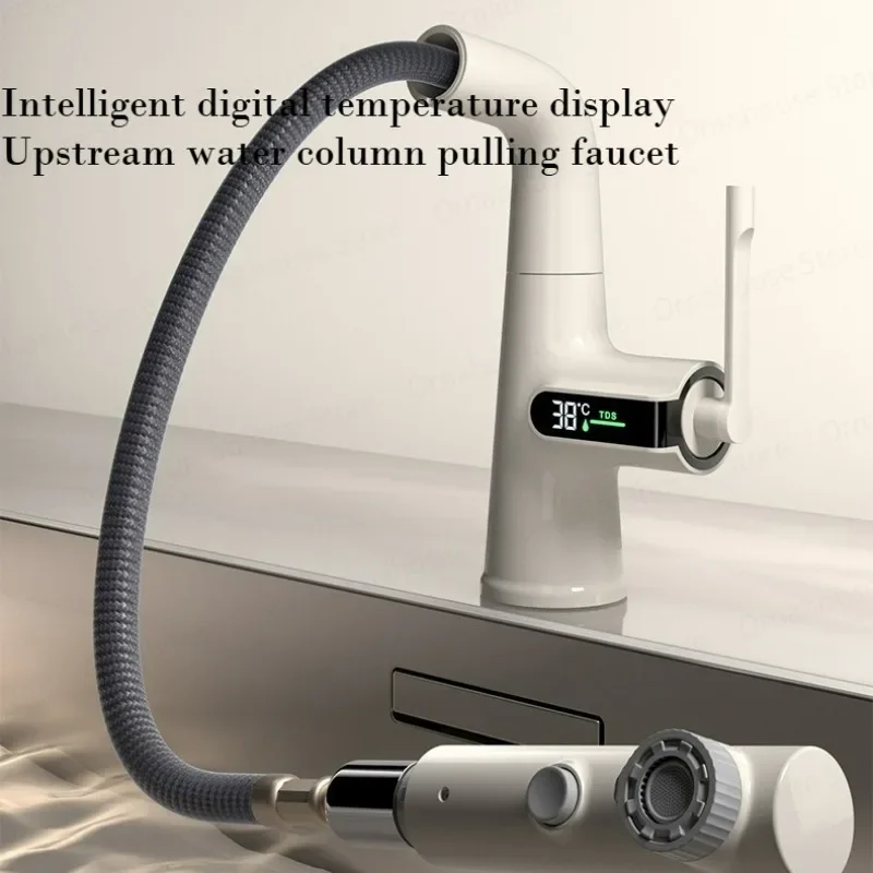 

Smart Digital Temperature Display Pull out Sink Sprayer Faucet with Hot And Cold Water Saving Features for Bathroom Washbasin