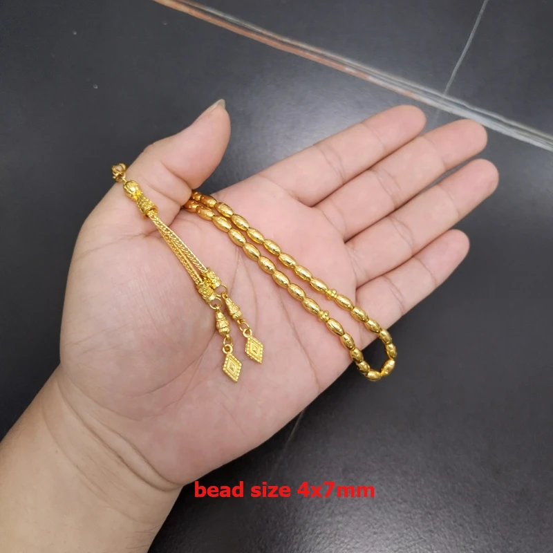 Tasbih-pulsera de Metal de Color dorado, Rosario musulmán, regalo islámico, joyería de estilo turky, 33 cuentas, 4x7mm