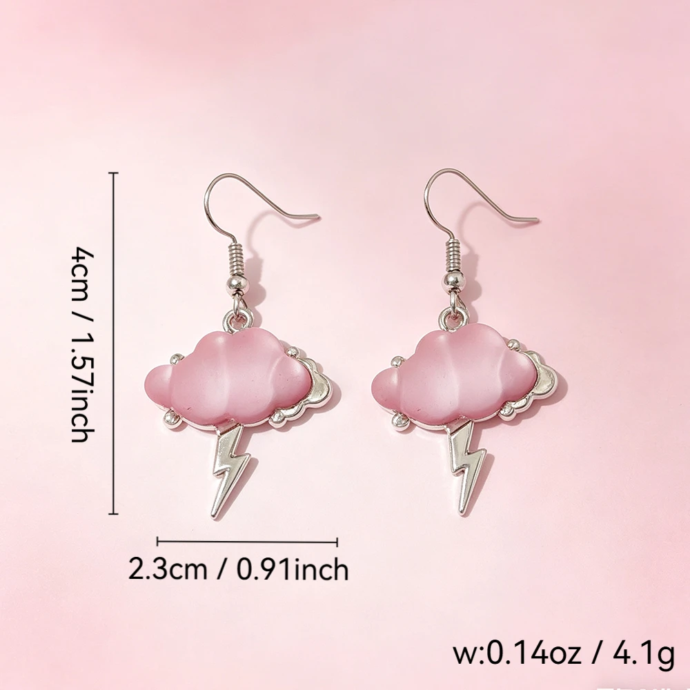Fun Cloud and Lightning Shaped Earrings, Sweet and Cool Girly Style Multi-Color Frosted Texture Earrings