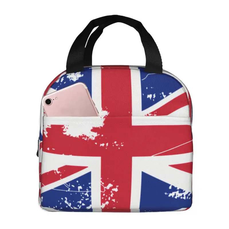Custom British Union Jack Flag Insulated Lunch Bag for Camping Thermal Cooler Bento Box Women Children Food Container Tote Bags