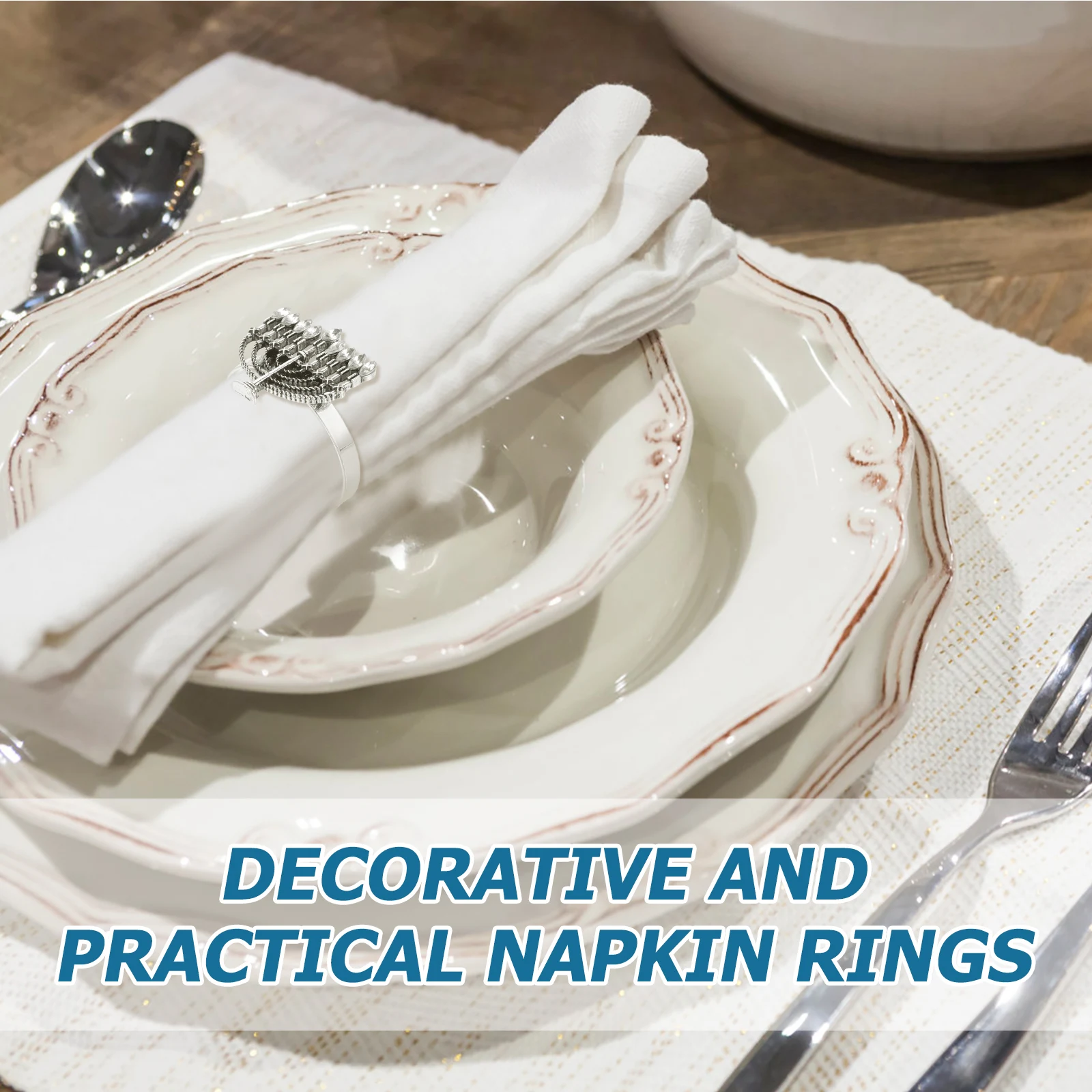 

4 pcs Metal Napkin Rings Holders White Diamond Decorative Clasp Buckles Dinner Party Wedding Family Gathering
