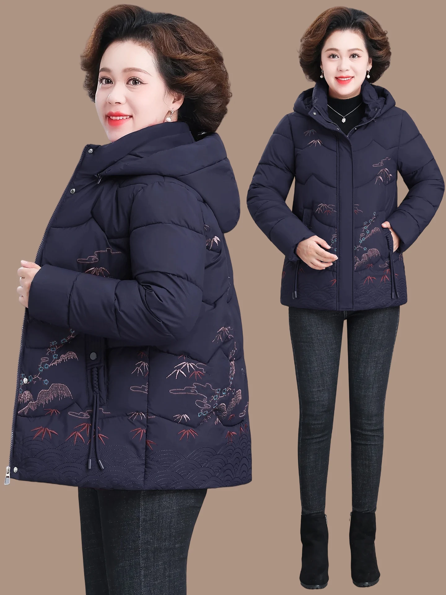 

ly Women's Winter Jaet Hooded Embroidered down Cotton Coat Casual Sle Windproof Warm Lightweight Regular Sve