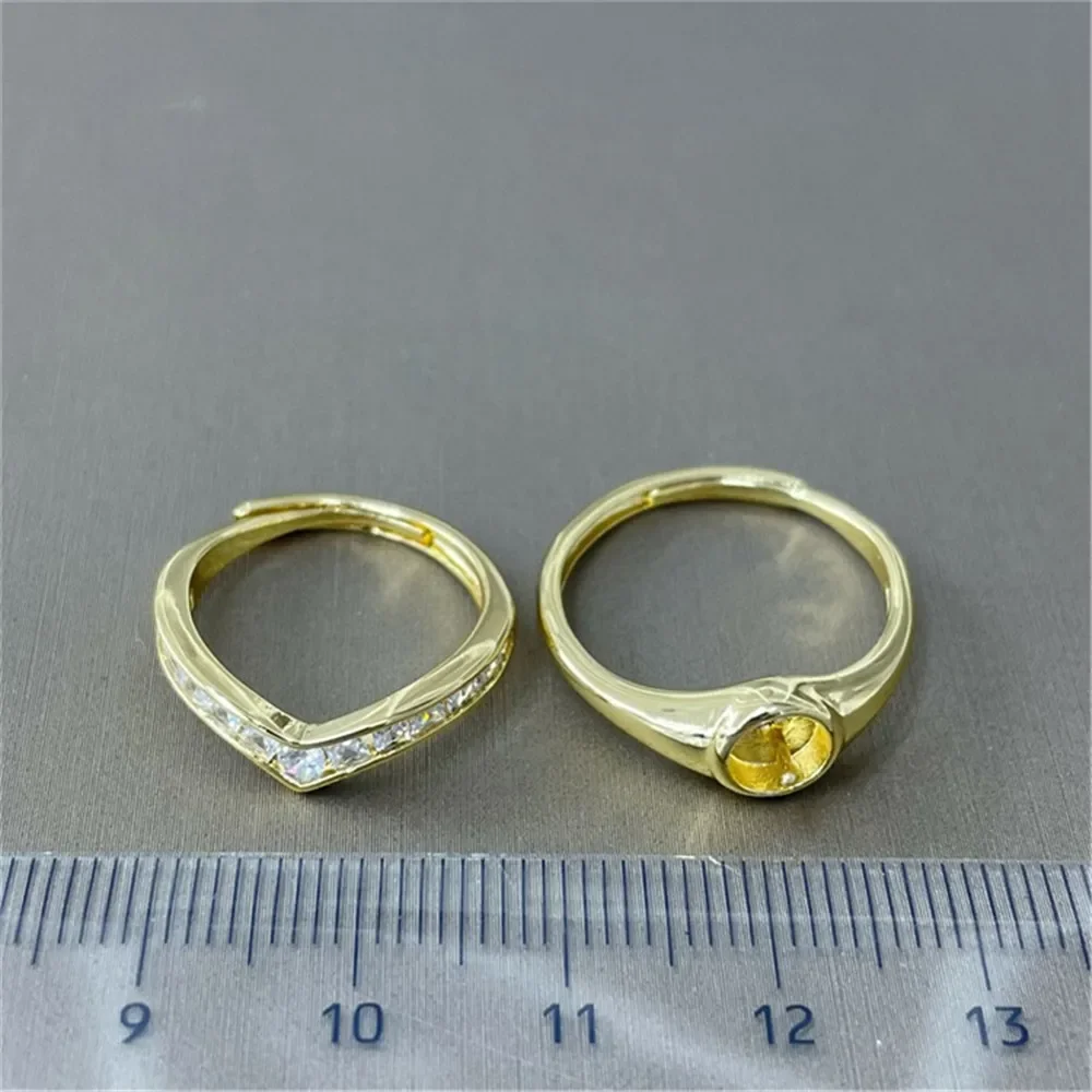 

18K Plated Gold DIY Hand Pinto Ring Paste Ring Face Half Hole Bead Needle Inlaid Pearl Opening Ring Accessories No Pearl E090