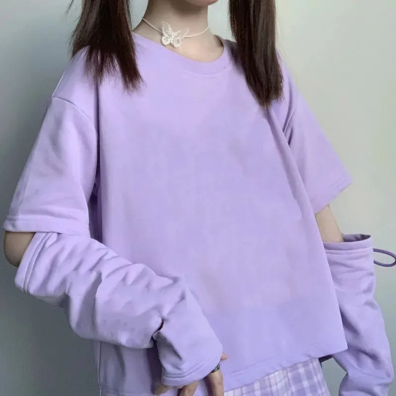 Gothic egirl Patchwork Long Sleeve Kawaii T-shirt Sexy Tops Tee Long sleeve y2k Casual Korean Style Shirts Popular ropa