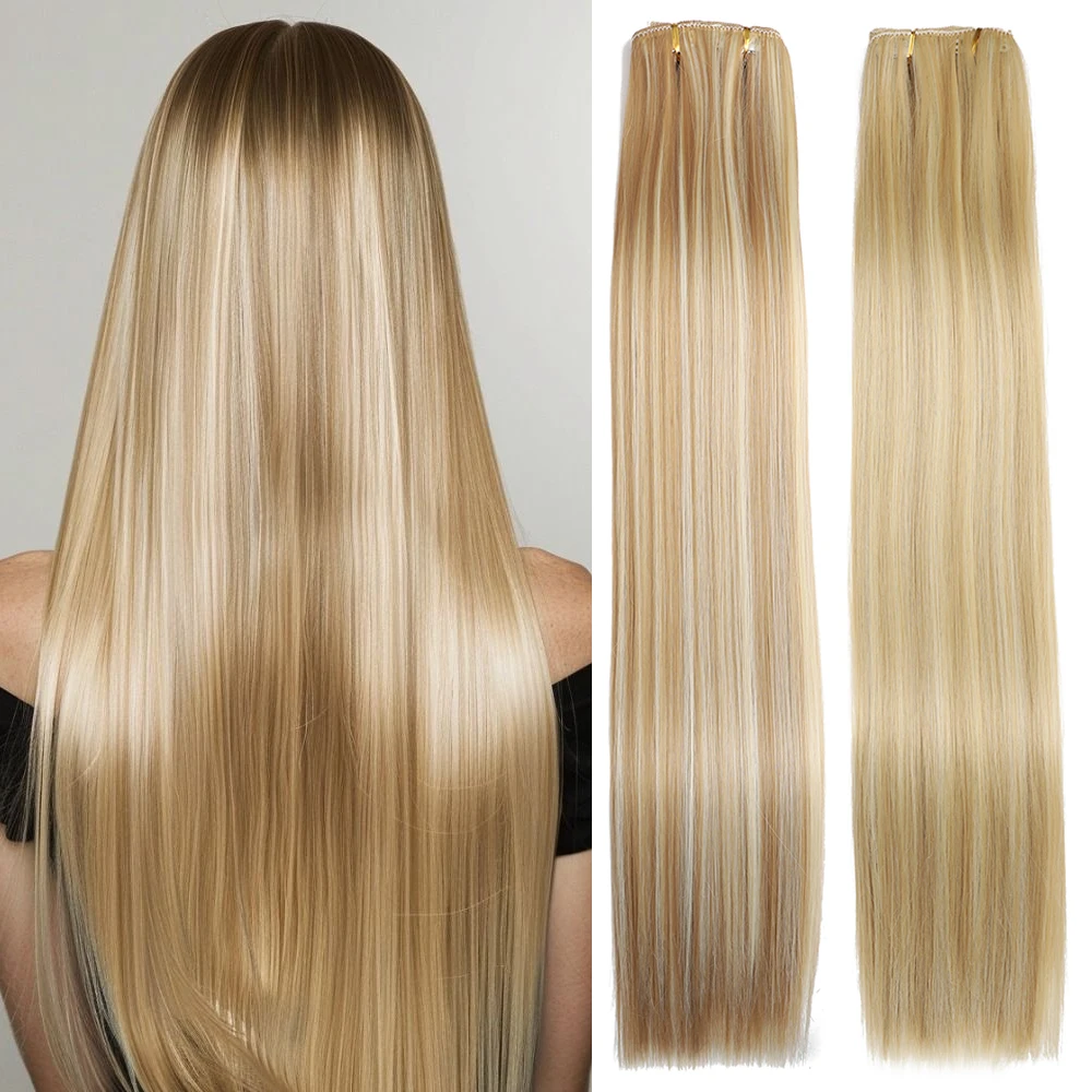 

24Inchs 16 Clips in Synthetic Hair Extensions Long Straight Hairstyle Synthetic brown Black Hairpieces Heat Resistant False Hair