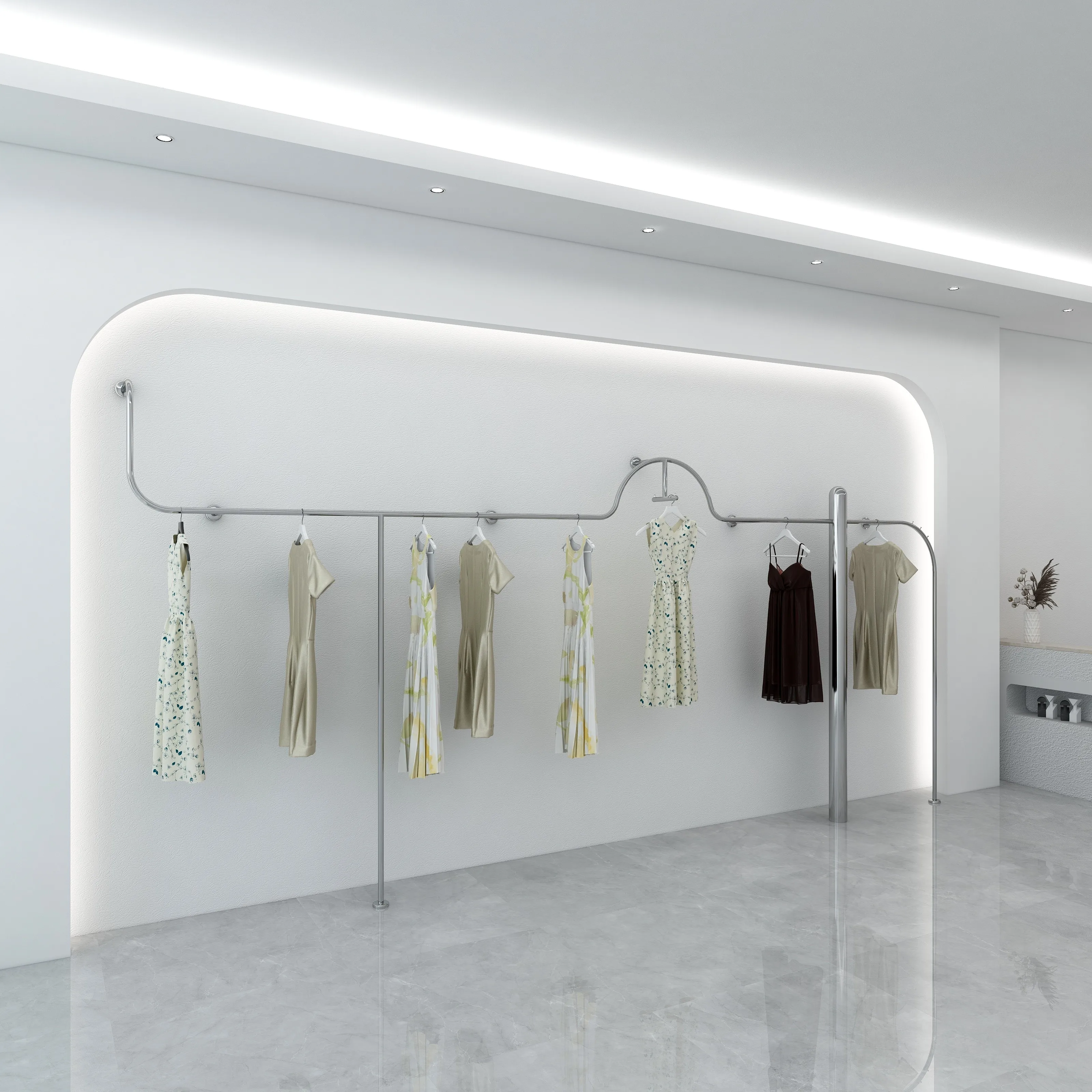 Clothing store display rack hanging stainless steel light luxury tide brand store display props on the wall and side