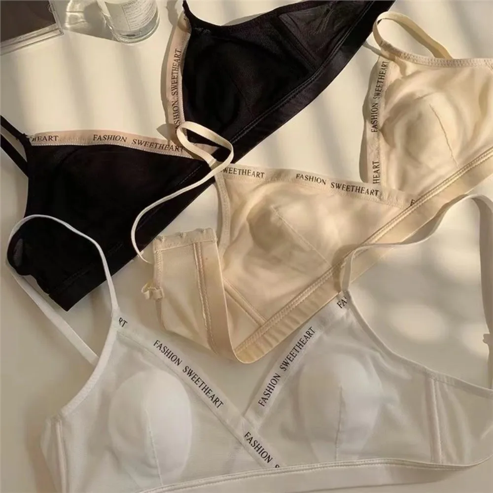 Mesh Thin Wireless Deep V Bra Close-fitting Shockproof Push Up Underwear Traceless Gathered Breasts Brassiere for Women