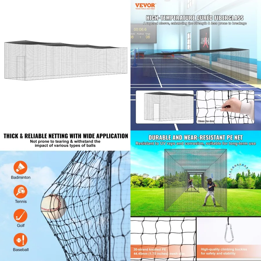 

VEVOR Бейсбольная сетка для ватина Профессиональная сетка для софтбола Бейсбольная тренировочная сетка для ударов Практичная портативная сетка для кидки с