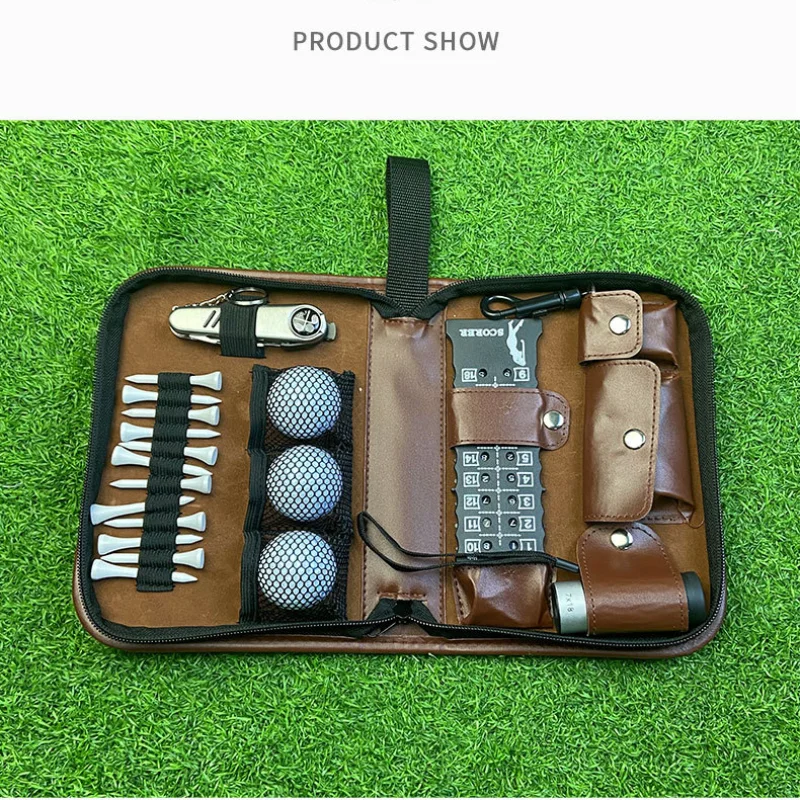 Golf Kit Pack Faux Leather Tool Carrying Bag with Ball Accessories Easy to Carry Multifunction Golf Accessories Storage Bag