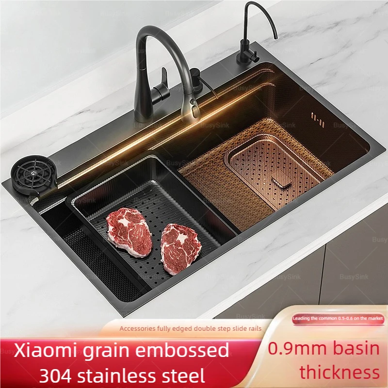 

Kitchen Sink 304 Stainless Steel Black Large Single Slot Household Multifunction Wash Dish and Vegetables Basin Undermount Basin