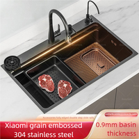 Kitchen Sink 304 Stainless Steel Black Large Single Slot Household Multifunction Wash Dish and Vegetables Basin Undermount Basin