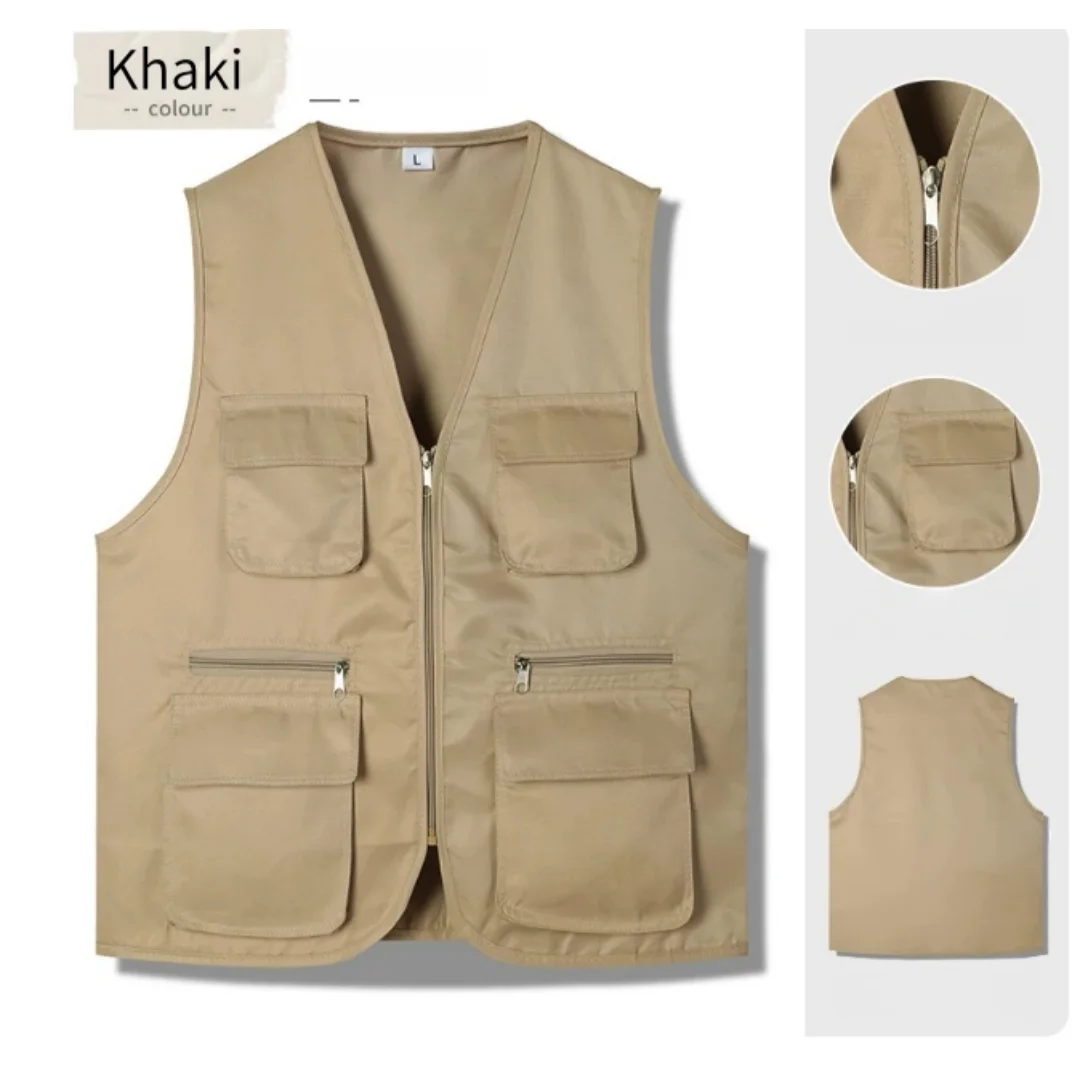 2026 Unisex Summer Multi-Pocket Director's Vest for Travelers Fishing Photography Outdoor Workwear with Printed LOGO