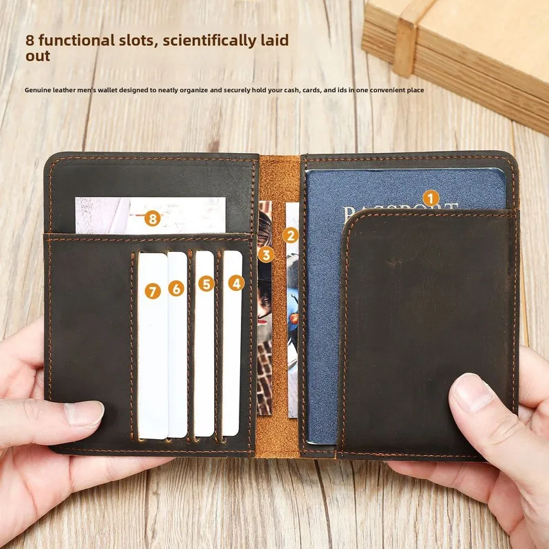 Frenzy Leather Multi-functional Passport Case, Lightweight Passport Protector, Retro Leather Carry-on Coin Card Holder