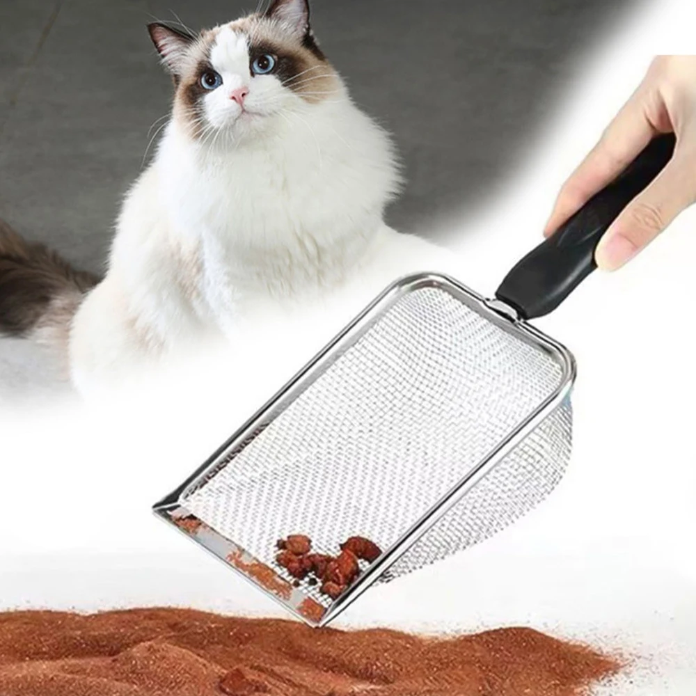 Pá Areia Gatos Aço Inoxidável Durável Antiodores Limpeza Fácil Ergonômica Higiene Felina