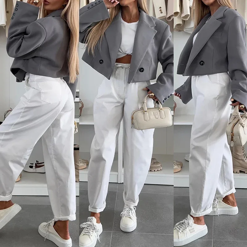 

Autumn Winter Fashion Commuting Blazer Coat Elegant Lapel Collar Button Solid Short Jacket Casual Long Sleeve Womens Overcoat