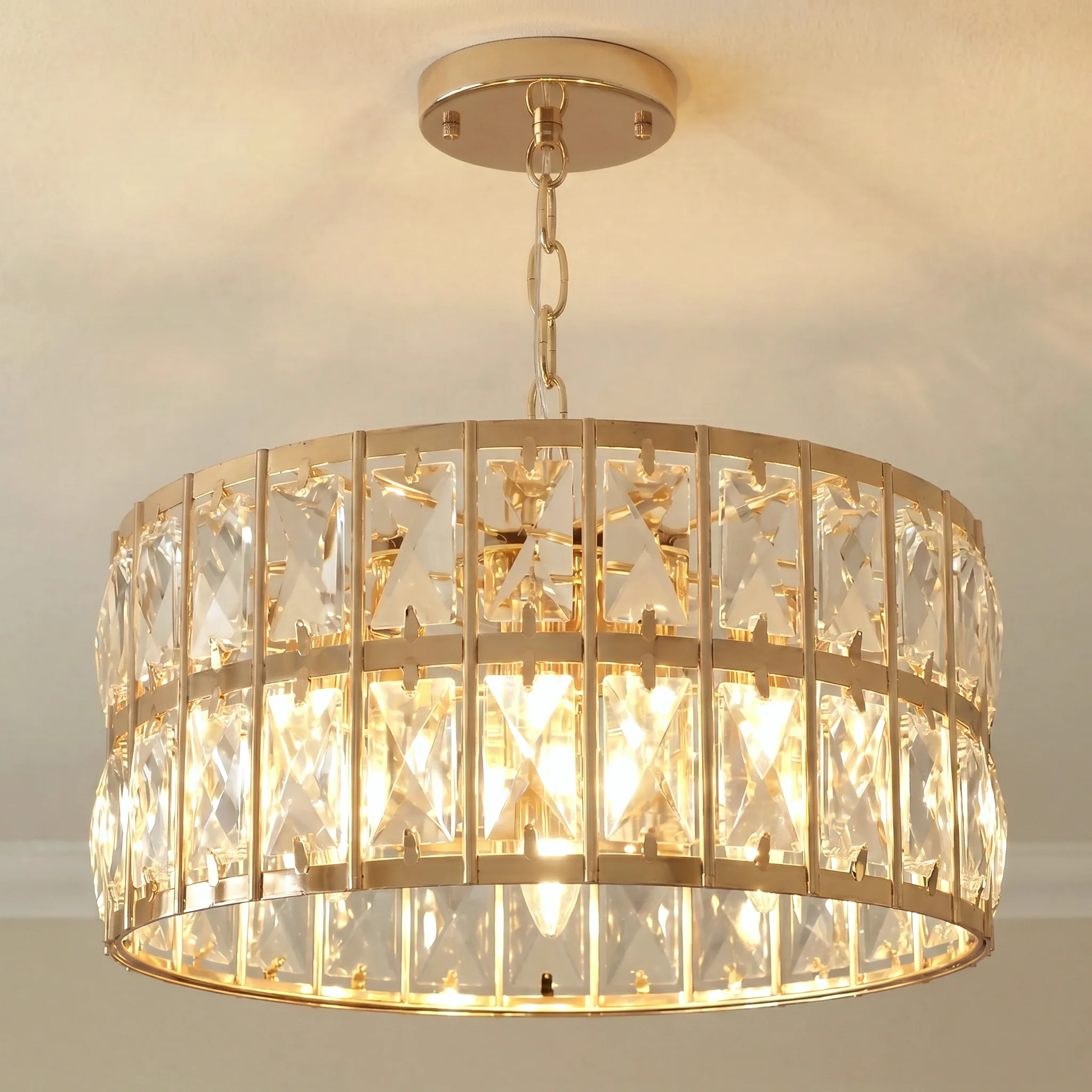 Modern Gold Crystal Chandelier,Adjustable Chain K9 Crystal C
