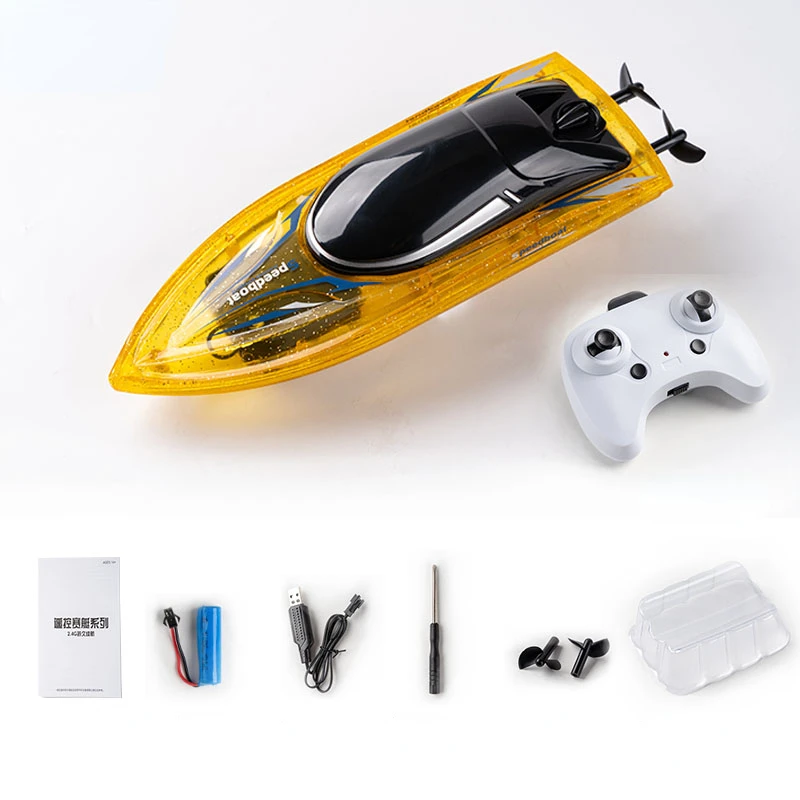 

RC Boat Fantasy Color High Speed Dual Motor Speedboat Single Twist Lock Waterproof Structure Flip Reset Toy Boat Gift