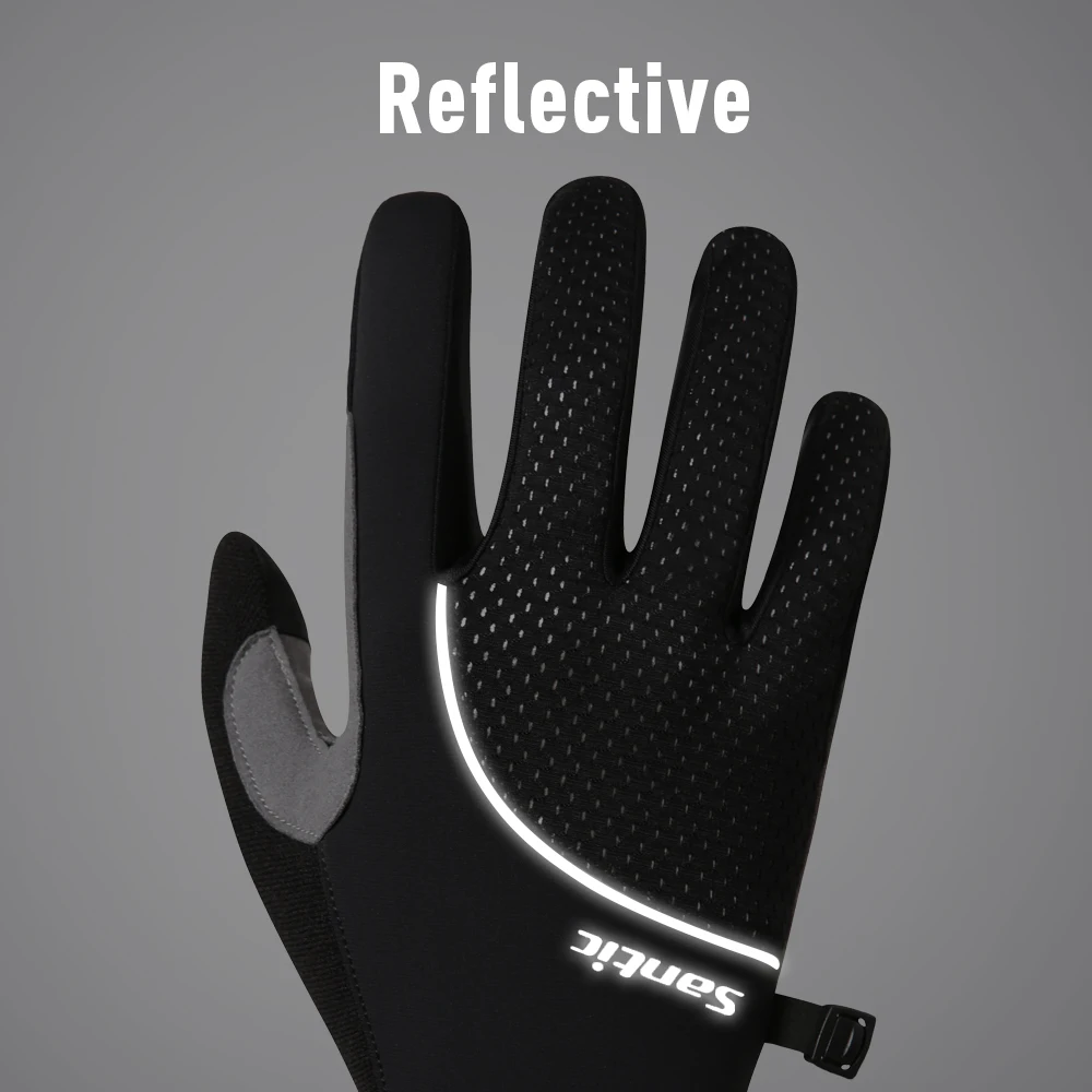 Santic Men\'s Cycling Gloves Windproof Reflective Warmer Gloves Touch Screen Non-slip Gloves For Men Autumn Winter Outdoor Sports