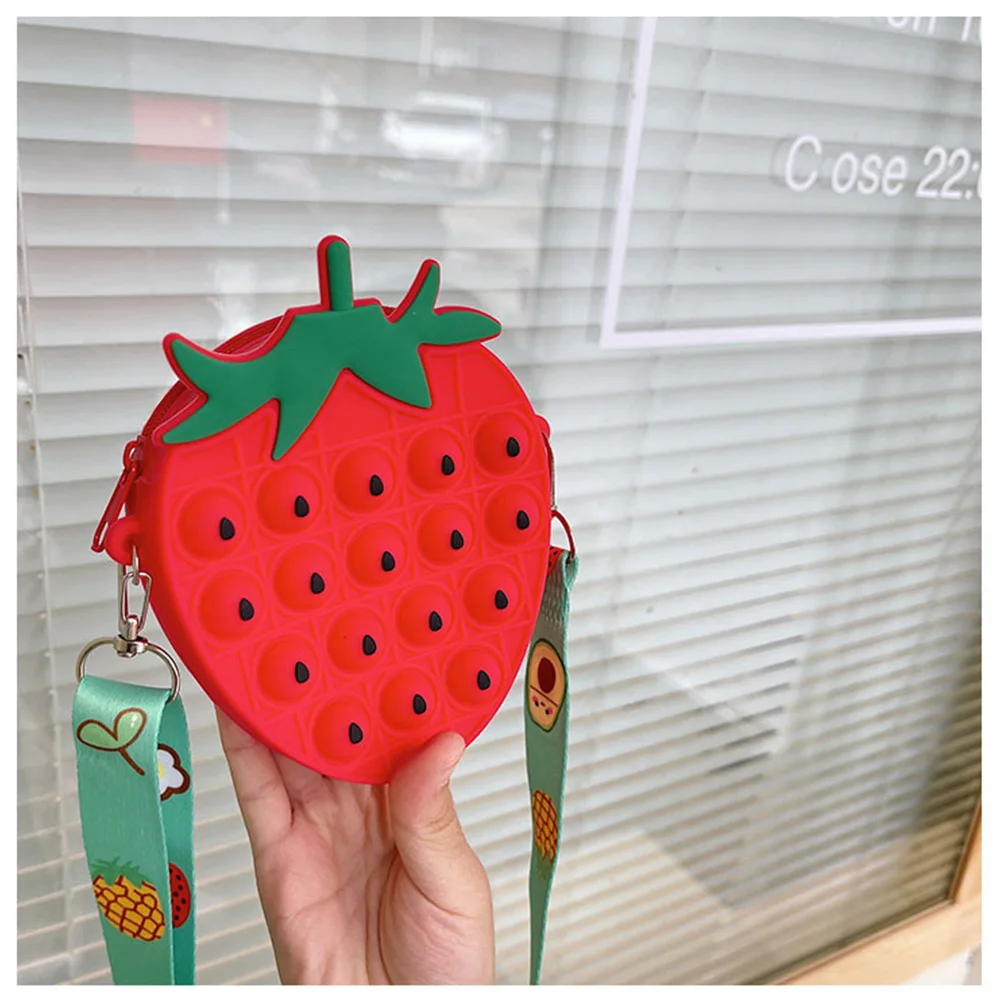 

Popite Silicone Bag Fitget Toys Popular Toys for Kids Girl Silicone Push Bubble Strawberry Crossbody Bag Handbag Squeeze Toys