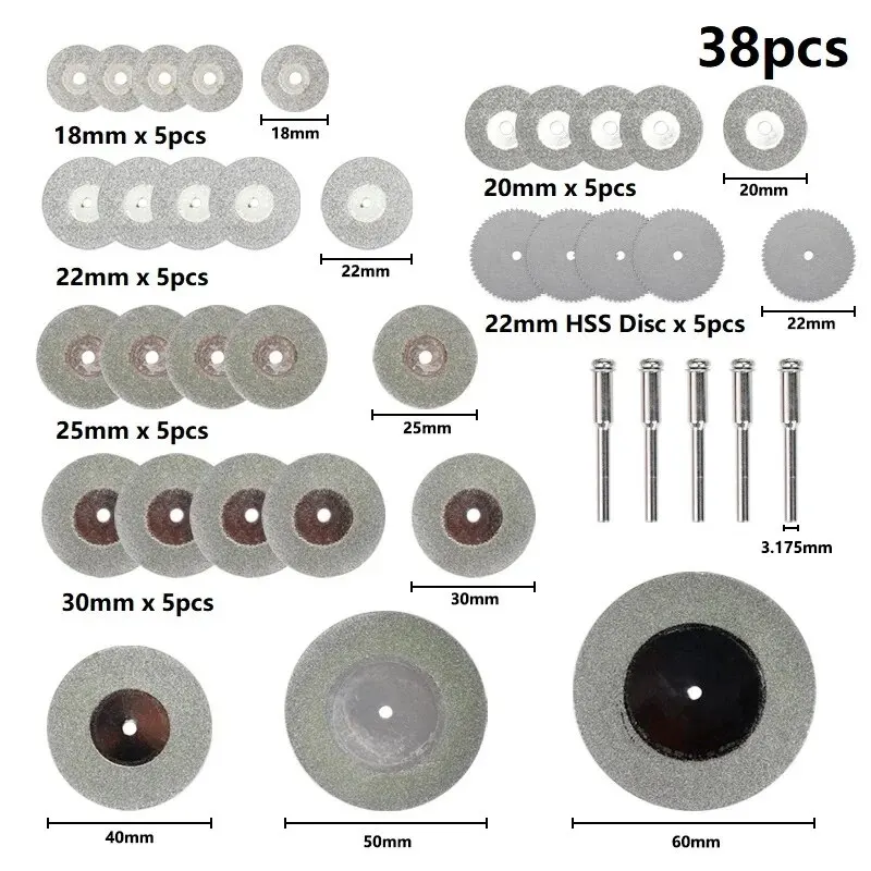 XCAN Diamond Saw Blade Mini Circular Saw Blade 38pcs 16-60mm Diamond Cutting Saw Disc For Dremel Rotary Tools