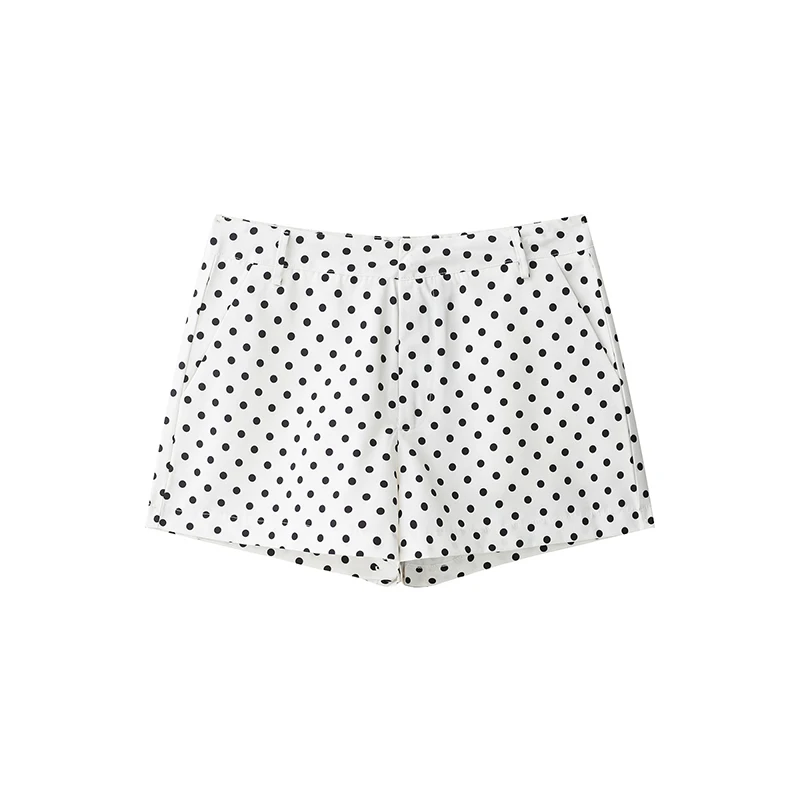 Willshela Women Fashion Dot Printed Front Zipper Mini Shorts Vintage High Waist Female Chic Lady Shorts