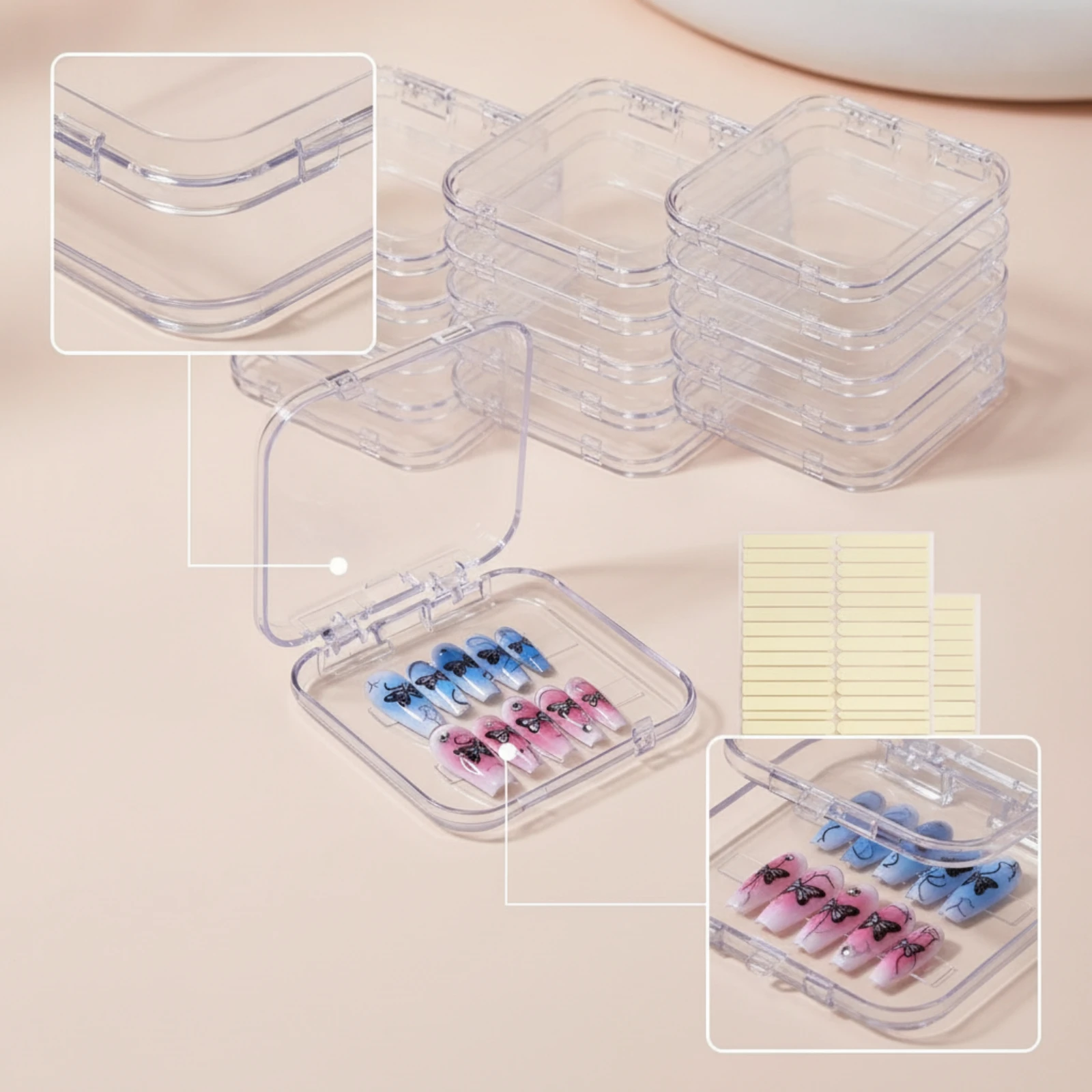 16 Pieces Press-on Nail Packaging Box Clear Press-on Nail Storage Box Transparent Portable for Travel, Home Organization view 2