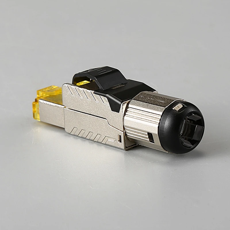 ปลั๊กคอนเนคเตอร์ CAT8 RJ45ไม่มีเครื่องมือจีบ CAT8สายเคเบิลเครือข่าย40Gbps โลหะผสมสังกะสีป้องกันอินเตอร์เฟซที่ RJ45