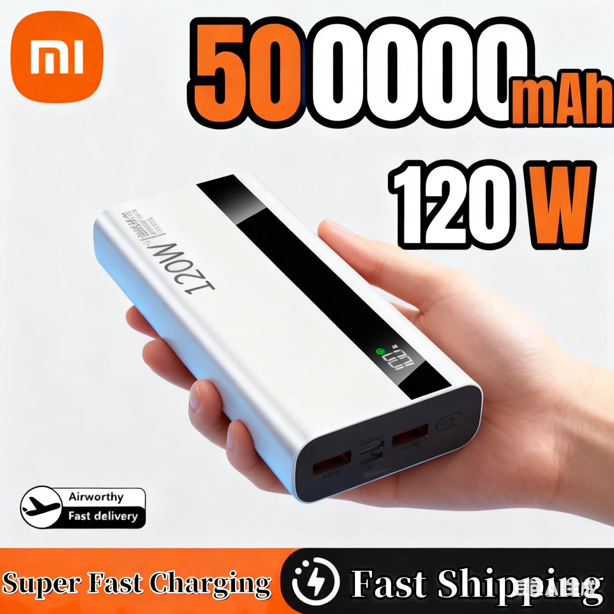 Xiaomi 500000mAh قوة البنك 120 واط قدرة عالية سوبر شحن سريع بطارية خارجية محمولة آيفون هواوي سامسونج 2025 جديد