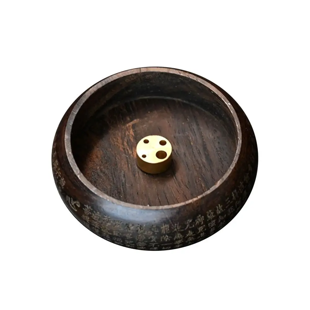Porta Incienso de Madera Multicolor en Forma de Cuenco, Porta Incienso de Madera de Palisandro con Sutra del Corazón Tallada, Porta Incienso de Tamaño Mini
