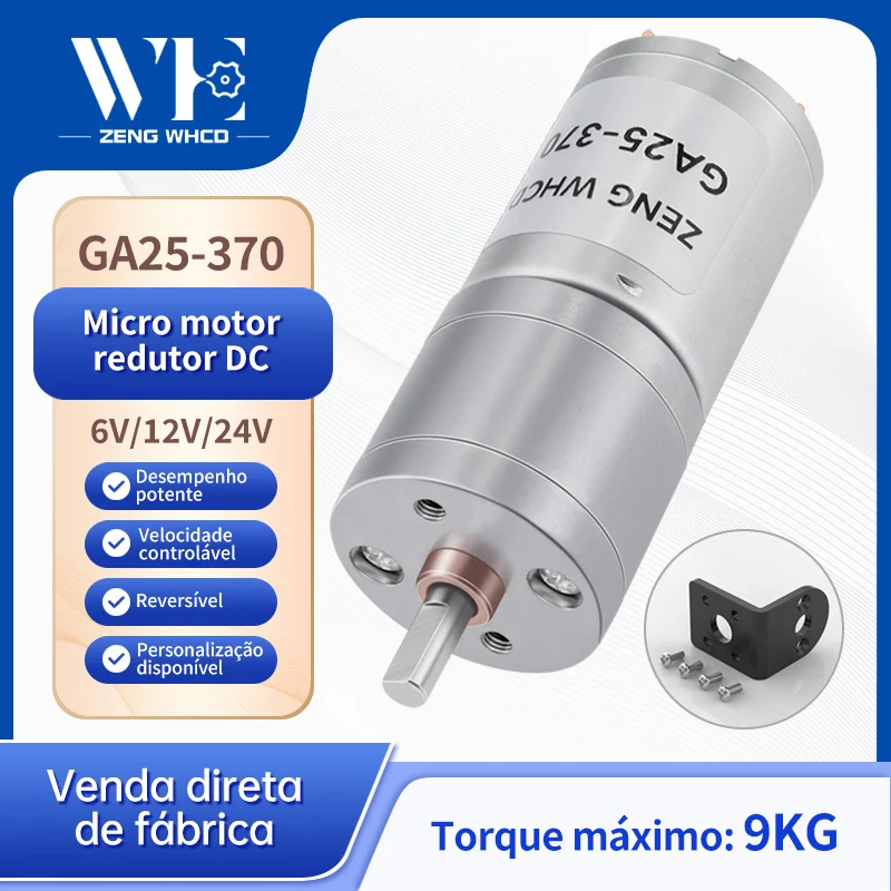 Motor de Engrenagem Helicoidal JGA25-370 DC 12V 24V 12RPM-1360RPM, Motor de Redução de Grande Torque e Alta Potência com Reversão