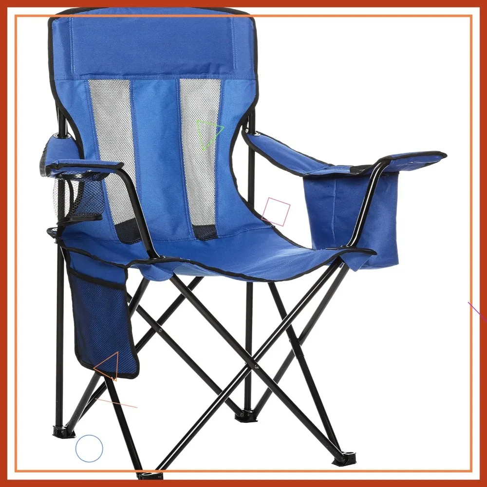 كرسي تخييم محمول قابل للطي مع حقيبة تبريد وحامل أكواب وحقيبة حمل لراحة خارجية #1