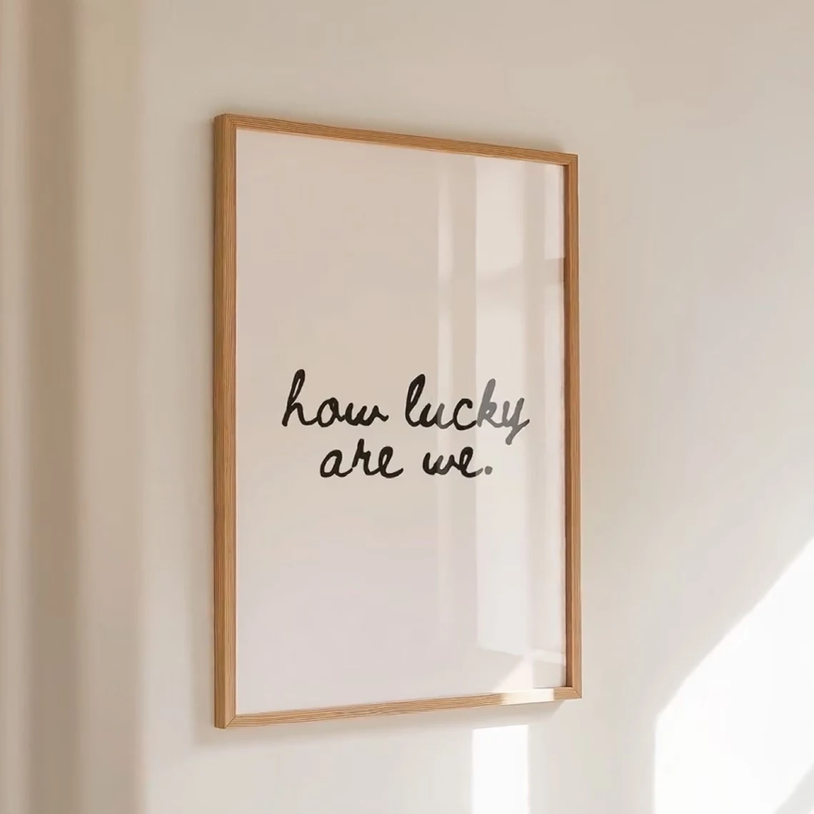 Modern How Lucky Are We Minimalist Wall Art Canvas Print Neutral Script Poster or Living Room Bedroom Home Decor image 3