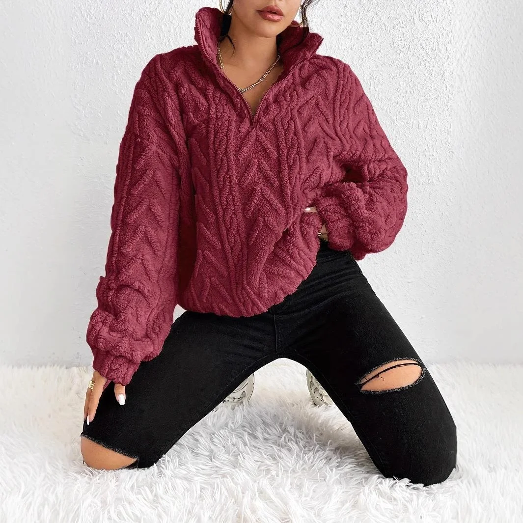 

Women's Double-Sided Plu Lace Casual Zipper Pullover Top Comfortable Home Wear Nightgown Polyester Fiber Autumn Season
