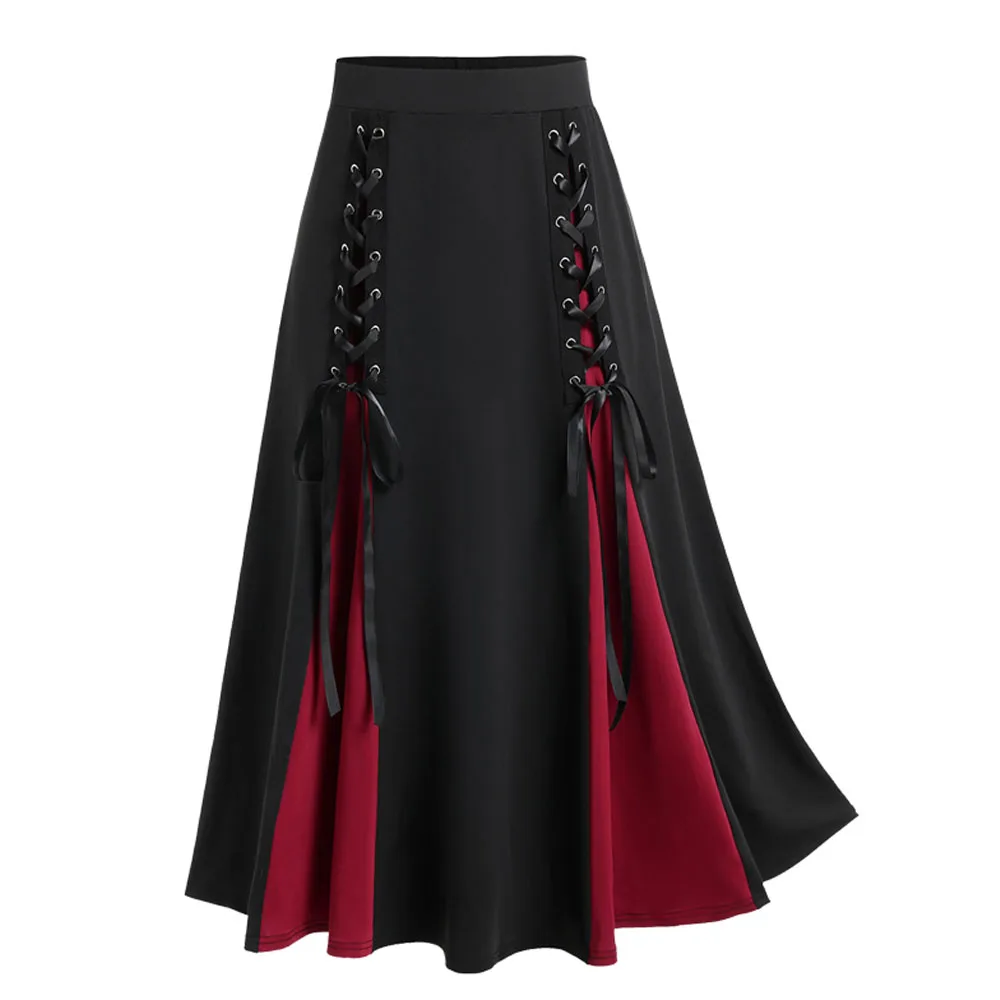 

ROSEGAL Plus Size Gothic Lace Up Skirt For Women Godet Hem Colorful Y2K Elastic Waisted Midi Skirts Ladies Cozy Basic Bottoms 4X