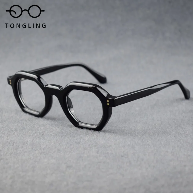 

2026 New Fashion Women Handmade Thick-Layered Mixed-Material Acetate Retro Men Square Personalized Round Casual Eyeglass Frame