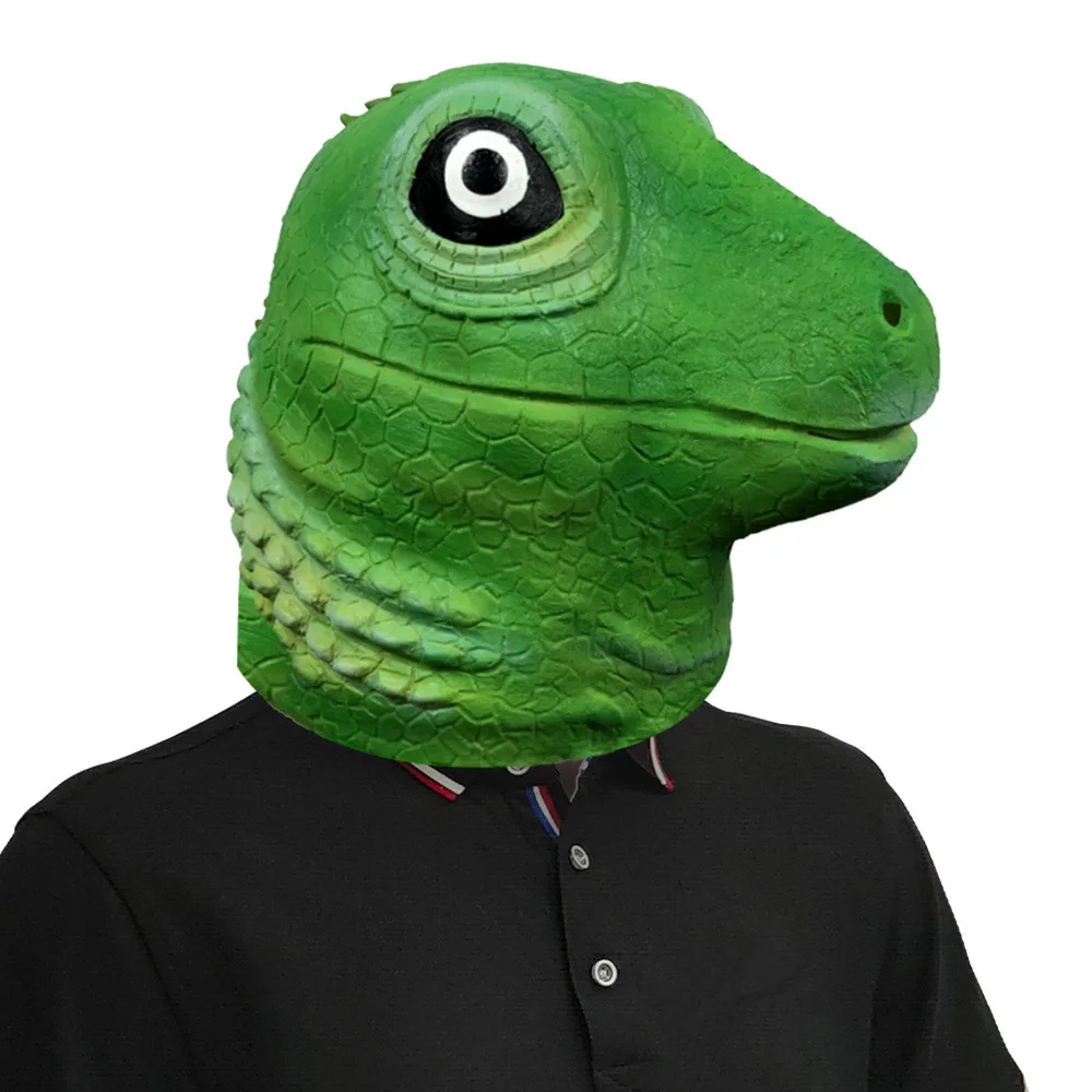 Grüne Eidechsen-Tierkostüm Vollkopf-Latexmaske Reptilien-Halloween-Kostüm Party-Verkleidung Karnevalsmaske – Detail 1