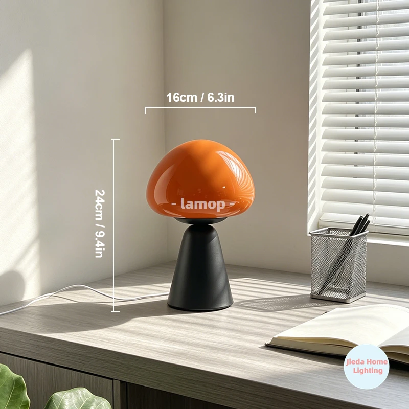 Murano Glass Vault Arched Mushroom Table Lamp Solid Truncated Cone Base 3 Tone Gentle Ambient Light Korean Minimal Soft Style