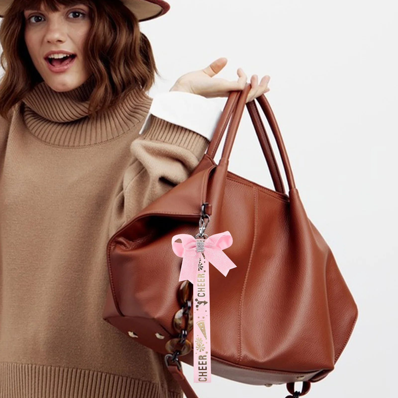 

5Pcs Keychain Butterfly Bow Cheerleader Keychain Bulk Fashionable Bow Design Lightweight Portable Key Ring for Women Cheer Bag