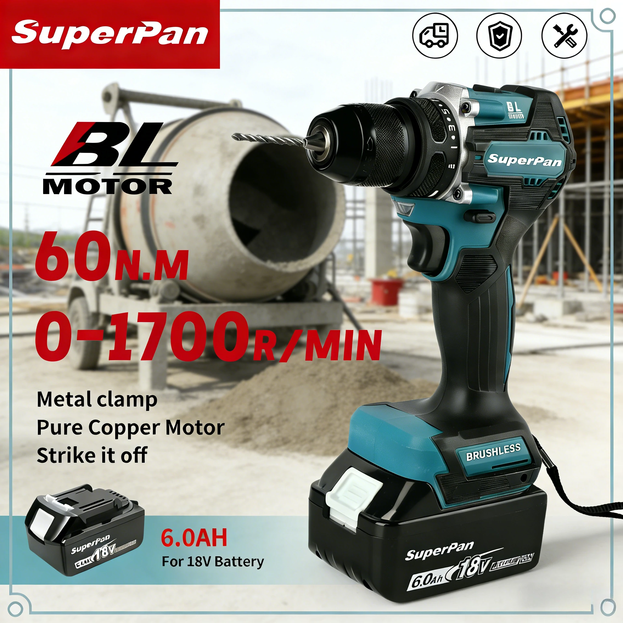 

SuperPan SP487 Electric Drill Driver 21+1 Torque Gears & Double Speed LED Light for Furniture Assembly for makita18V battery pin