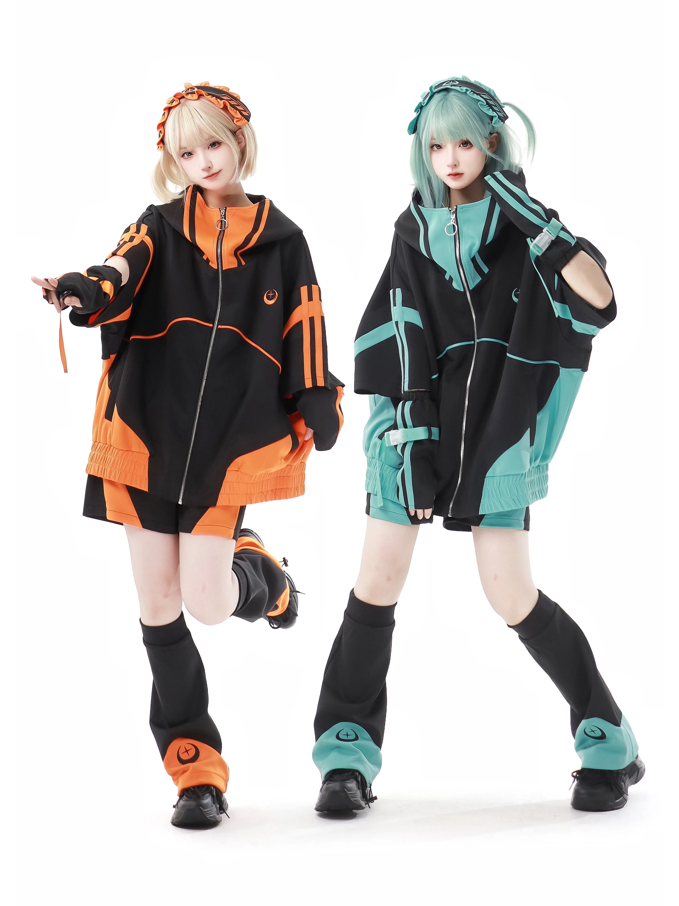 Japanese Style Mine Sportswear Green Black Orange Black Overcoat 2024 Spring New Original Y2K Loose Leg Warmer Shorts Full Set