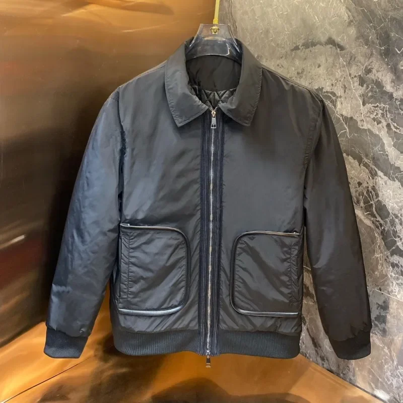 

Solid Color Cotton Coat Men's Autumn Winter New Simple Turn Down Collar Zipper Pockets Long Sleeves Warm Coats Parkas Jacket