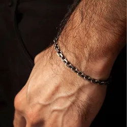 Vintage Rolo Chain Bracelets for Men,Retro Grey Waterproof Stainless Steel Links Wristband, Casual Cable Chain Jewelry