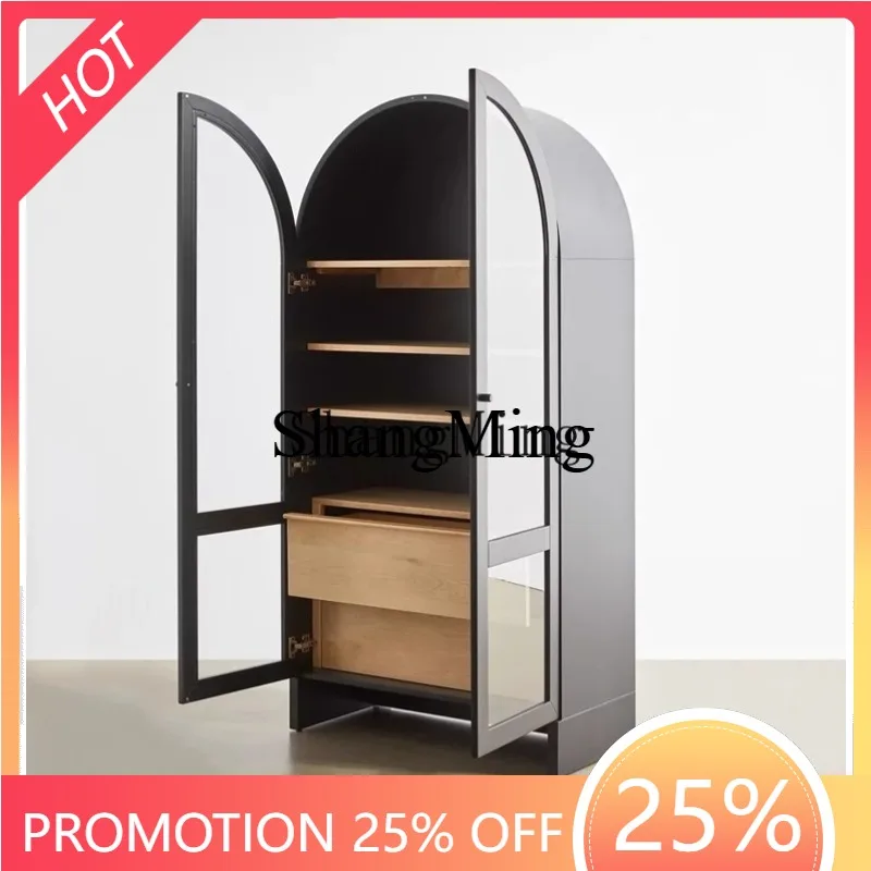 

CL wood bookcase children's floor bookshelf modern simple glass storage cabinet French retro display cabinet