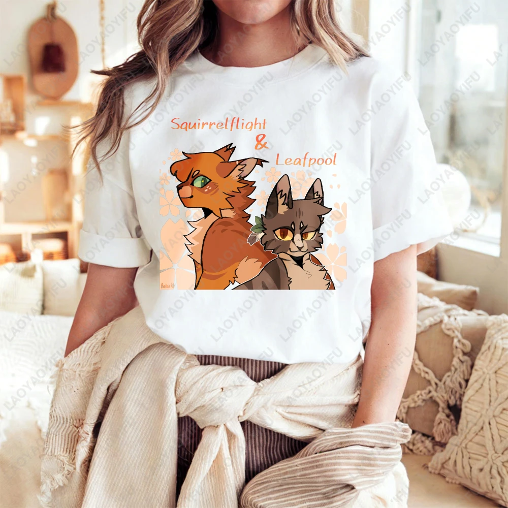 Squirrelflight And Leafpool Warrior Cats Cartoon Print Unisex Cotton T-Shirt Casual Summer Fashion Top For Men Women