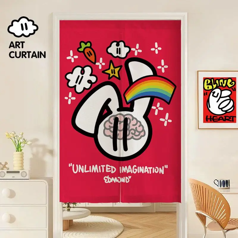 VIKAMA Japanese Burger Drink Food Graffiti Noren Doorway Curtain Room Divider Tapestry for Teen Bedroom Fun Home Decor